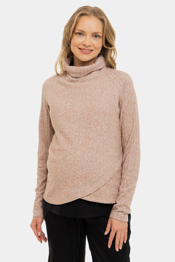 Beige ribgebreide zwangerschaps- en voedingstrui
