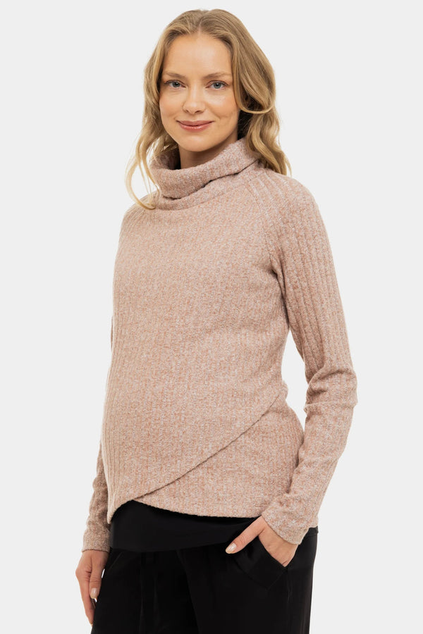 Beige ribgebreide zwangerschaps- en voedingstrui