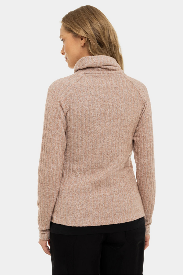 Beige ribgebreide zwangerschaps- en voedingstrui