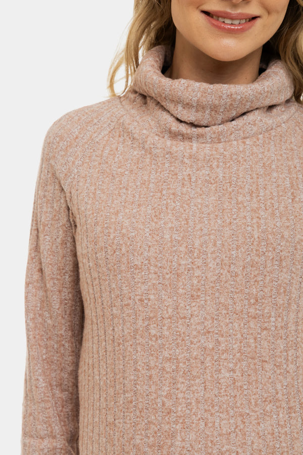 Beige ribgebreide zwangerschaps- en voedingstrui