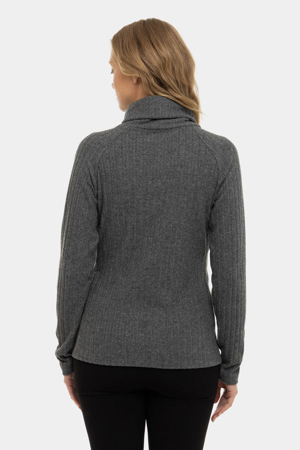 Donkergrijze ribgebreide zwangerschaps- en voedingstrui