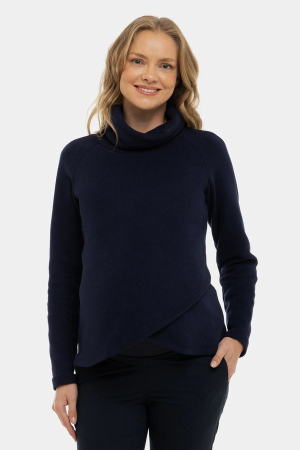Donkerblauwe gebreide zwangerschaps- en voedingstrui