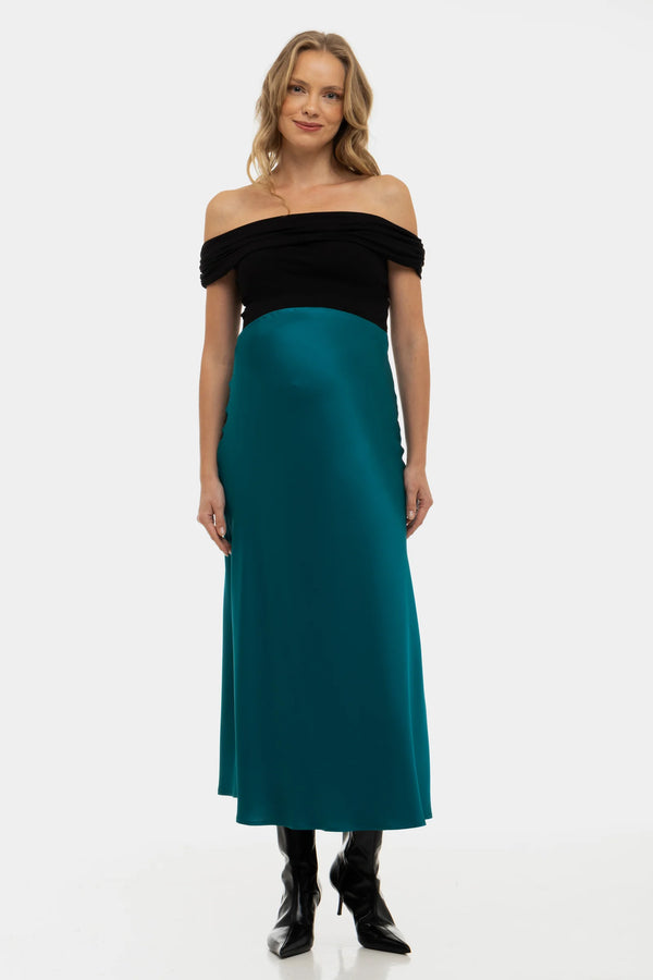 Satijnen zwangerschapsrok – teal