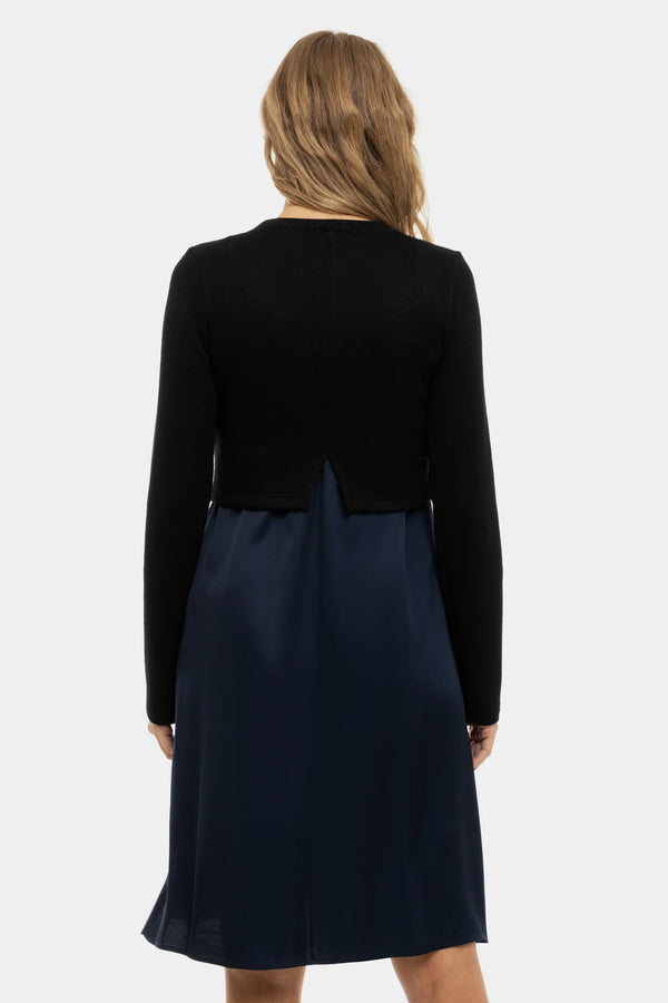 Satijnen zwangerschapsjurk- en voedingsjurk met trui – navy