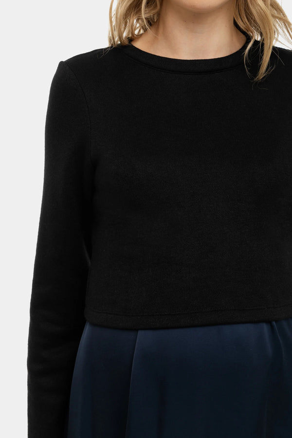 Satijnen zwangerschapsjurk- en voedingsjurk met trui – navy