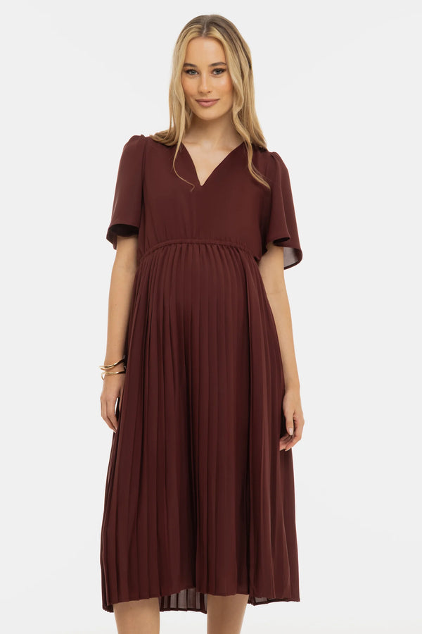 Feestelijke plissé zwangerschapsjurk - Diep bordeauxrood