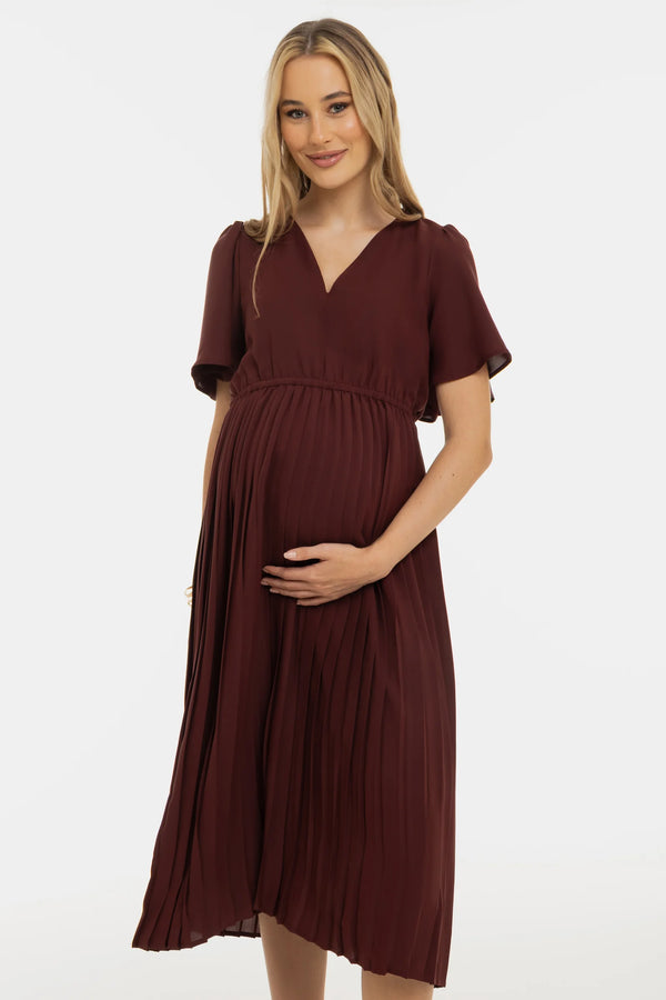 Feestelijke plissé zwangerschapsjurk - Diep bordeauxrood