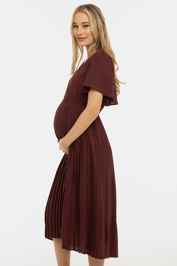 Feestelijke plissé zwangerschapsjurk - Diep bordeauxrood