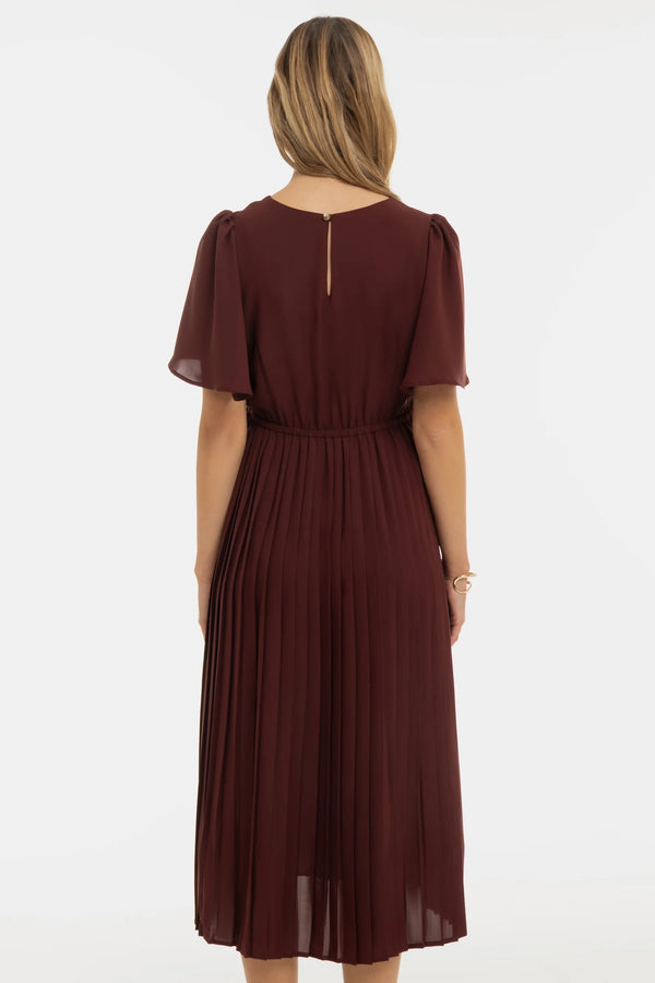 Feestelijke plissé zwangerschapsjurk - Diep bordeauxrood