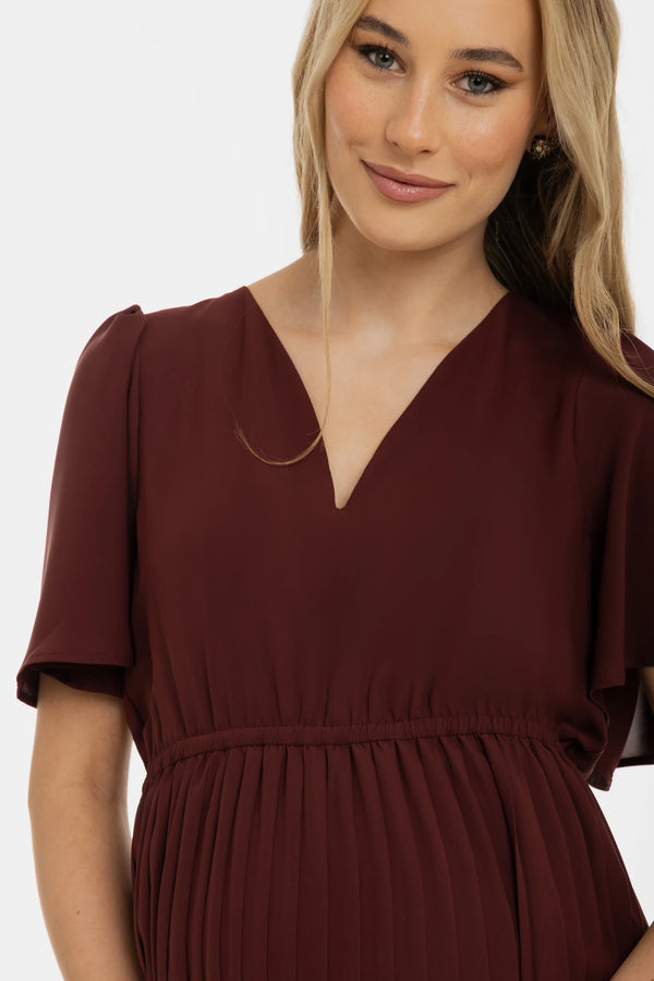 Feestelijke plissé zwangerschapsjurk - Diep bordeauxrood