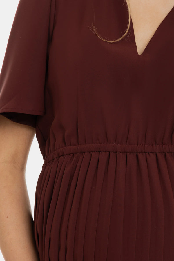 Feestelijke plissé zwangerschapsjurk - Diep bordeauxrood