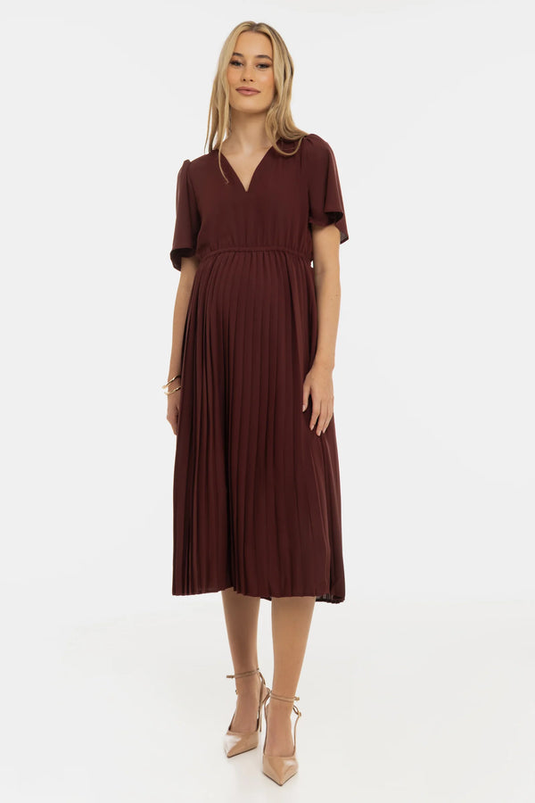 Feestelijke plissé zwangerschapsjurk - Diep bordeauxrood