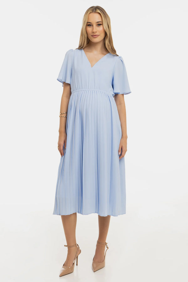 Feestelijke plissé zwangerschapsjurk - Hemelsblauw