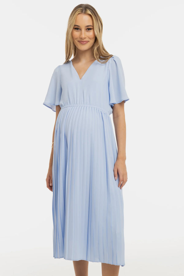 Feestelijke plissé zwangerschapsjurk - Hemelsblauw