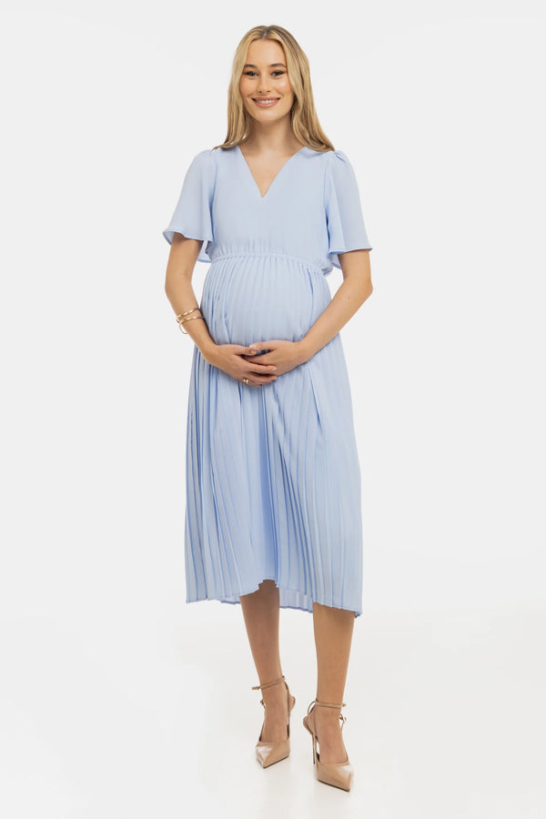 Feestelijke plissé zwangerschapsjurk - Hemelsblauw