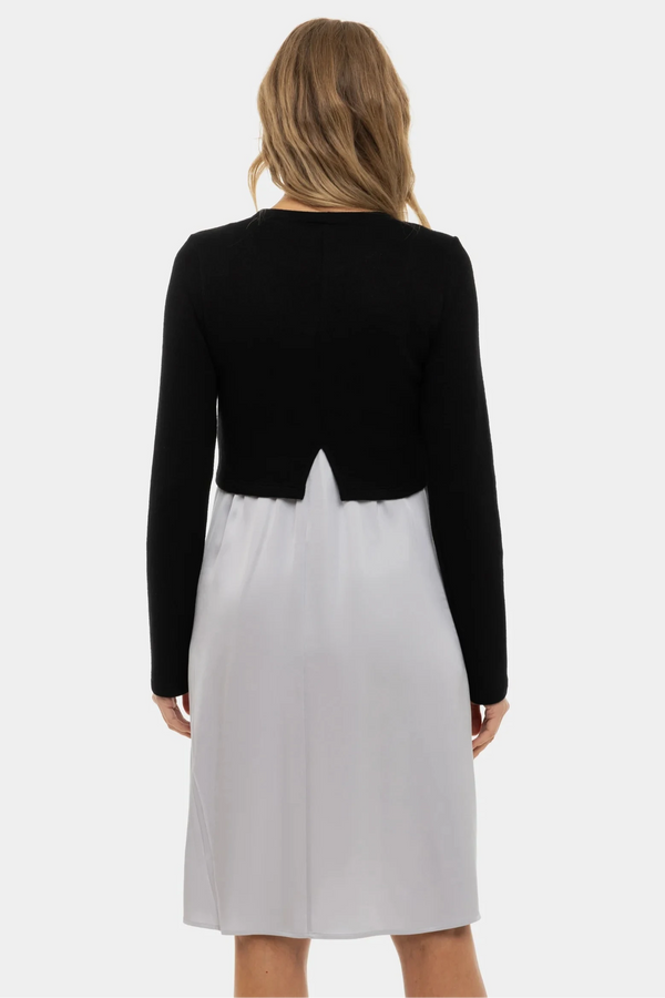 Satijnen zwangerschapsjurk- en voedingsjurk met trui – pearl