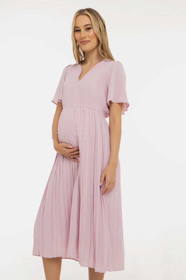 Feestelijke plissé zwangerschapsjurk - Lichtroze