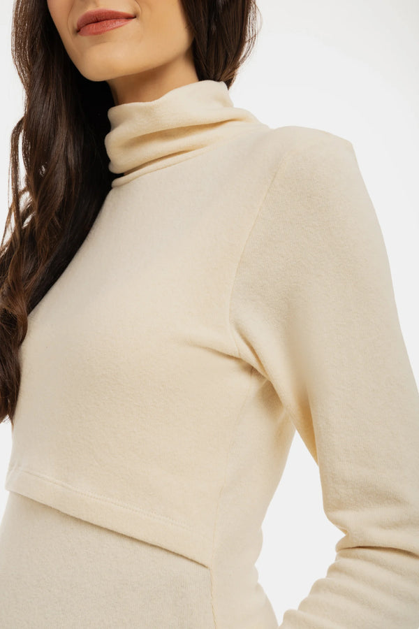 Fijngebreide katoenen Zwangerschaps- en voedingstrui - ecru