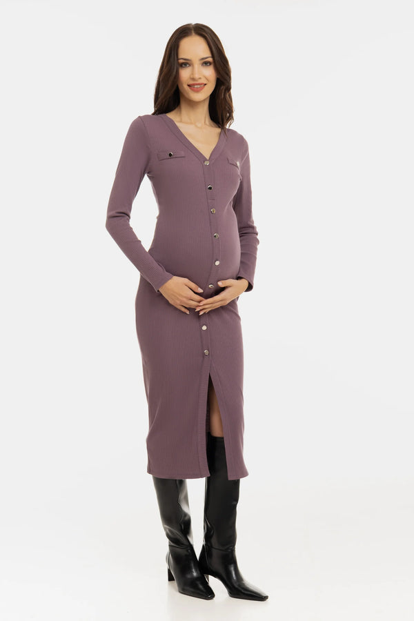 Zwangerschaps- en voedingsjurk met knopen - mauve
