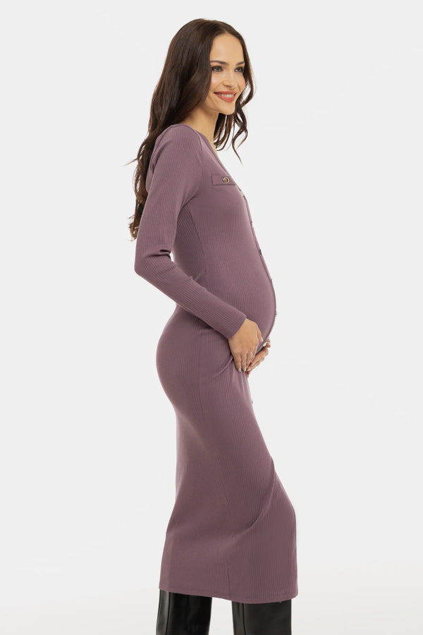 Zwangerschaps- en voedingsjurk met knopen - mauve