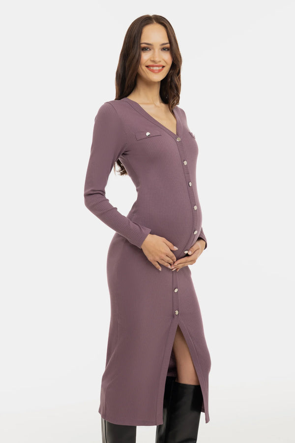 Zwangerschaps- en voedingsjurk met knopen - mauve