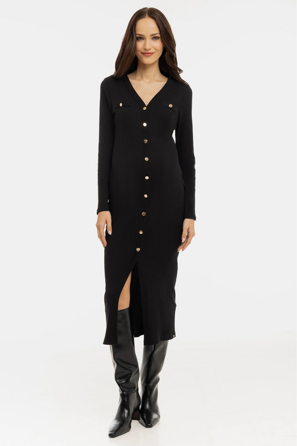 Zwangerschaps- en voedingsjurk met gouden knopen - zwart