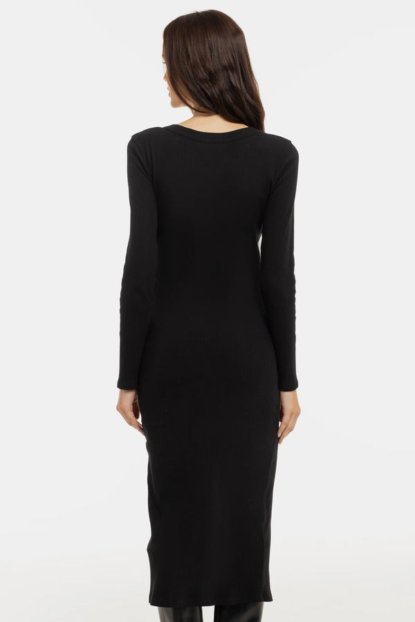 Zwangerschaps- en voedingsjurk met gouden knopen - zwart