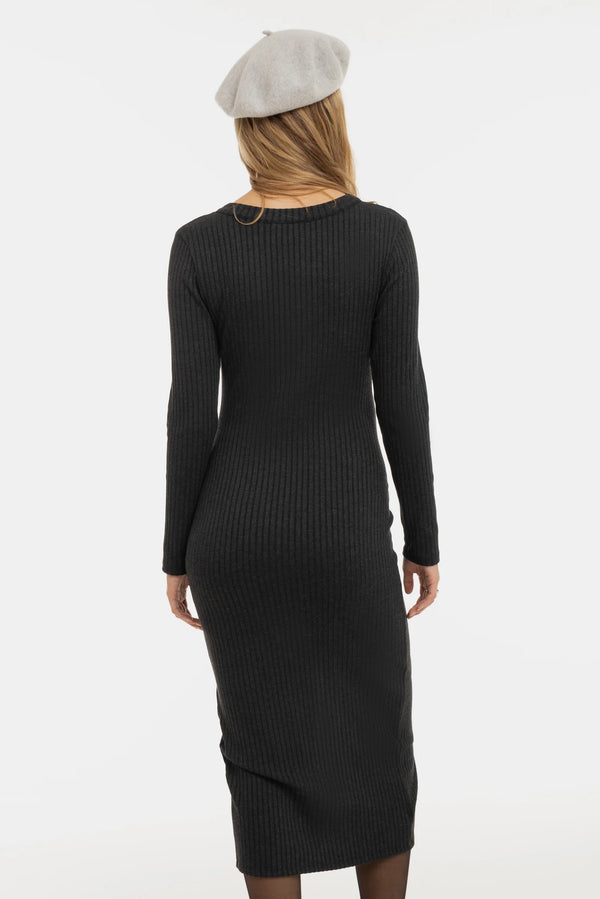 Gebreide zwangerschaps- en voedingsjurk met knopen - antraciet