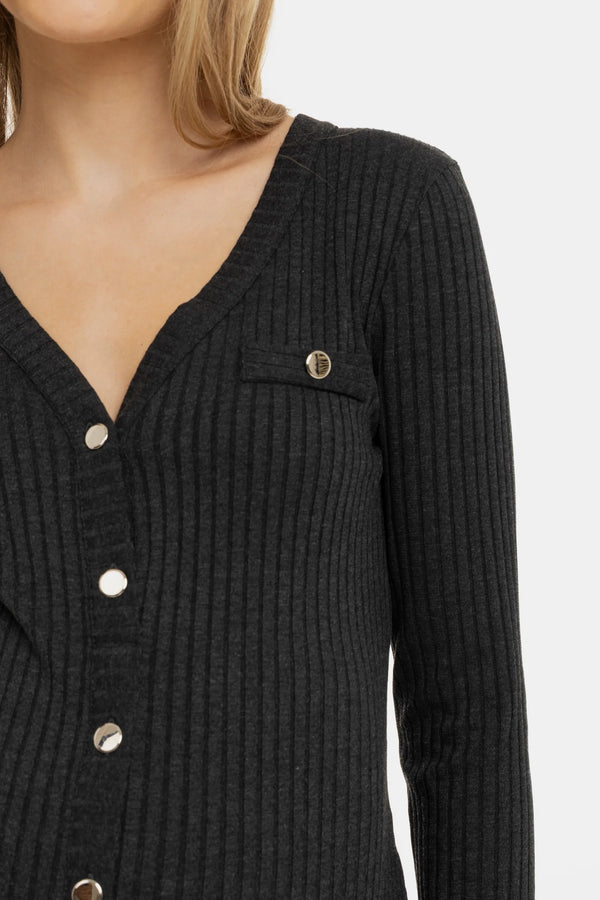 Gebreide zwangerschaps- en voedingsjurk met knopen - antraciet