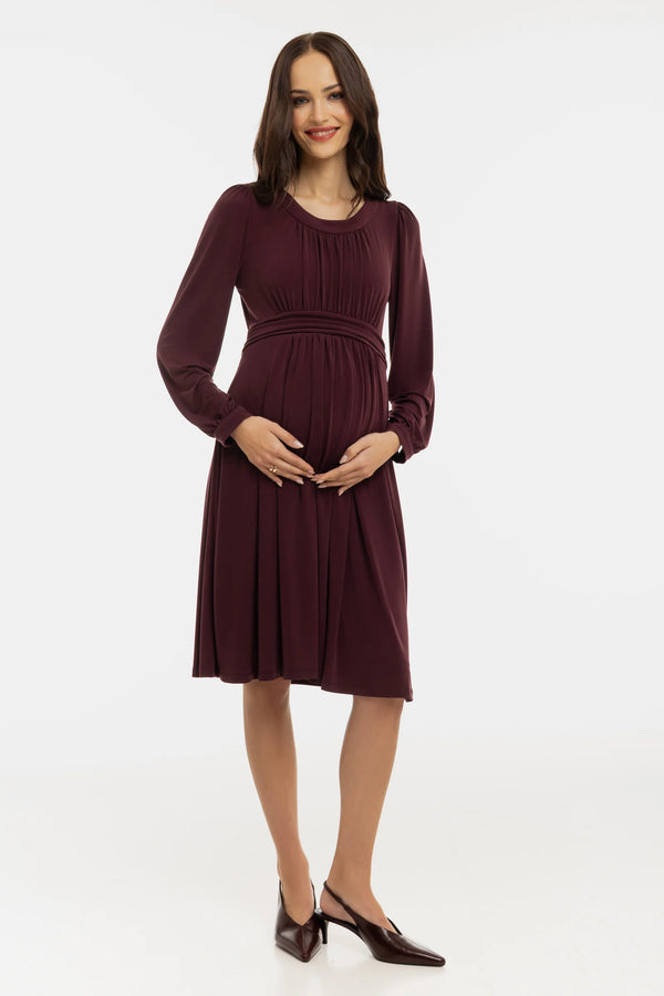 Elegante zwangerschapsjurk met geplooide details - bordeauxrood