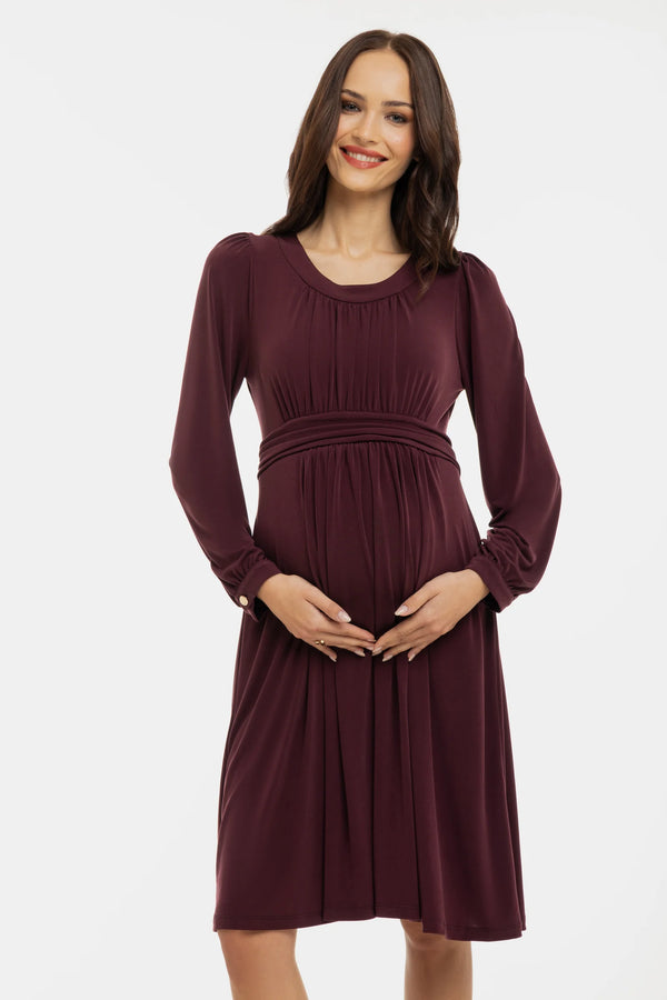Elegante zwangerschapsjurk met geplooide details - bordeauxrood