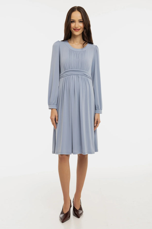 Elegante zwangerschapsjurk met geplooide details - poederblauw