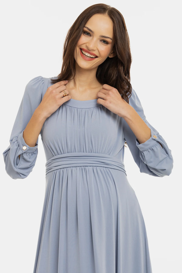 Elegante zwangerschapsjurk met geplooide details - poederblauw
