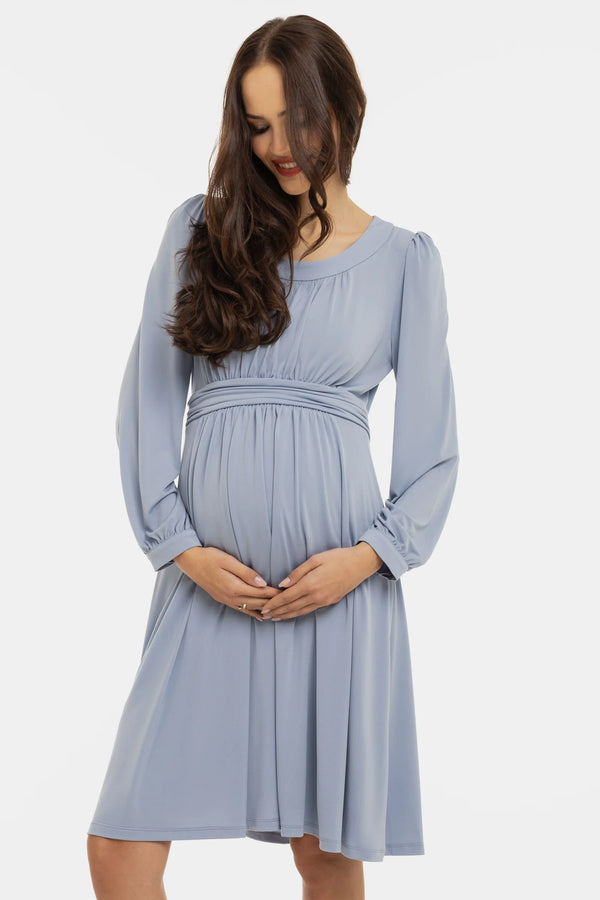 Elegante zwangerschapsjurk met geplooide details - poederblauw