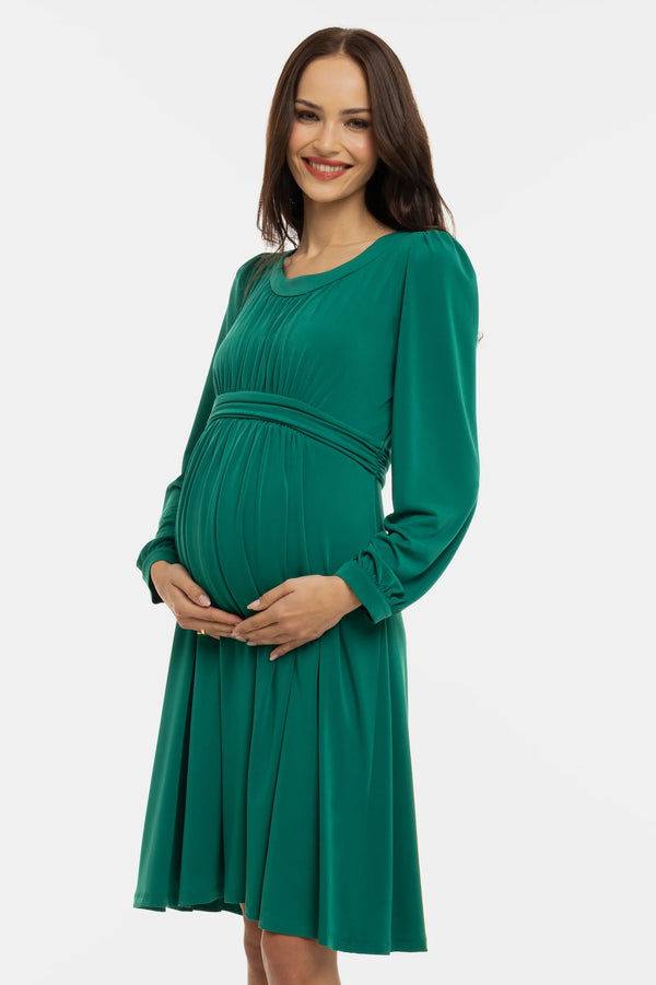 Elegante zwangerschapsjurk met geplooide details - smaragdgroen