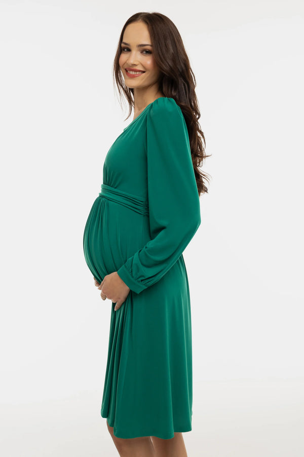 Elegante zwangerschapsjurk met geplooide details - smaragdgroen