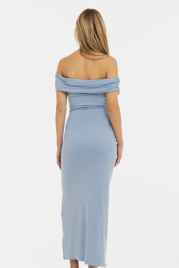 Feestelijke zwangerschapsjurk met plooien - Babyblauw