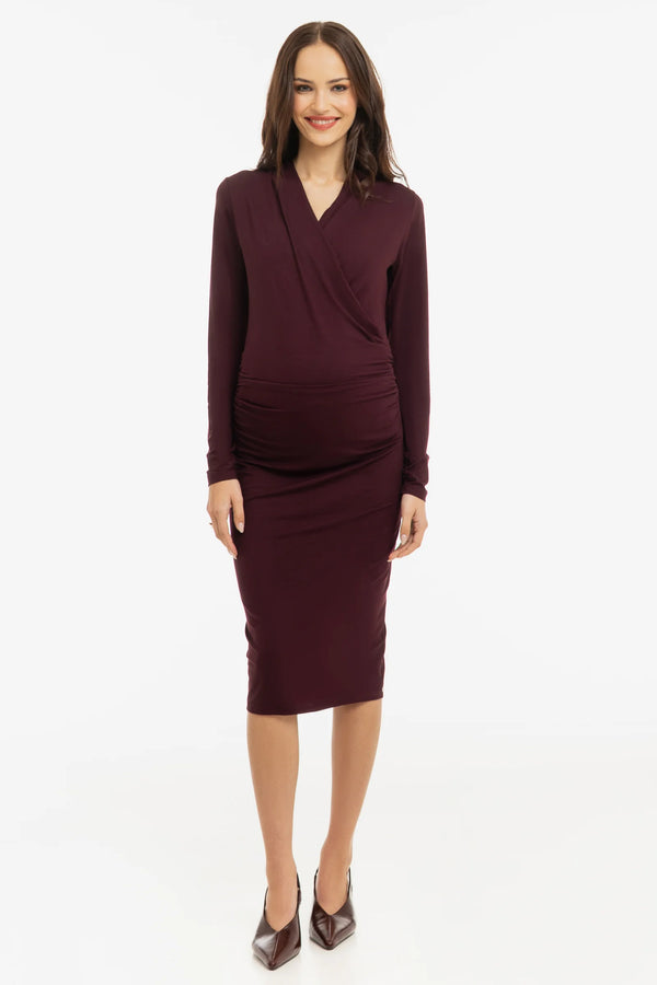 Zwangerschaps- en voedingsjurk met overslag - bordeaux