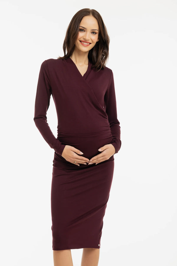 Zwangerschaps- en voedingsjurk met overslag - bordeaux