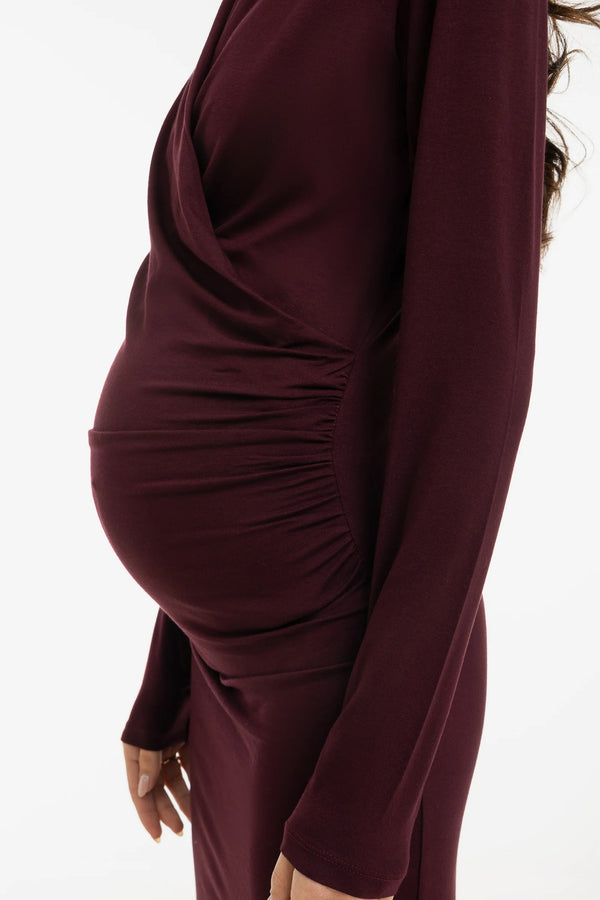Zwangerschaps- en voedingsjurk met overslag - bordeaux
