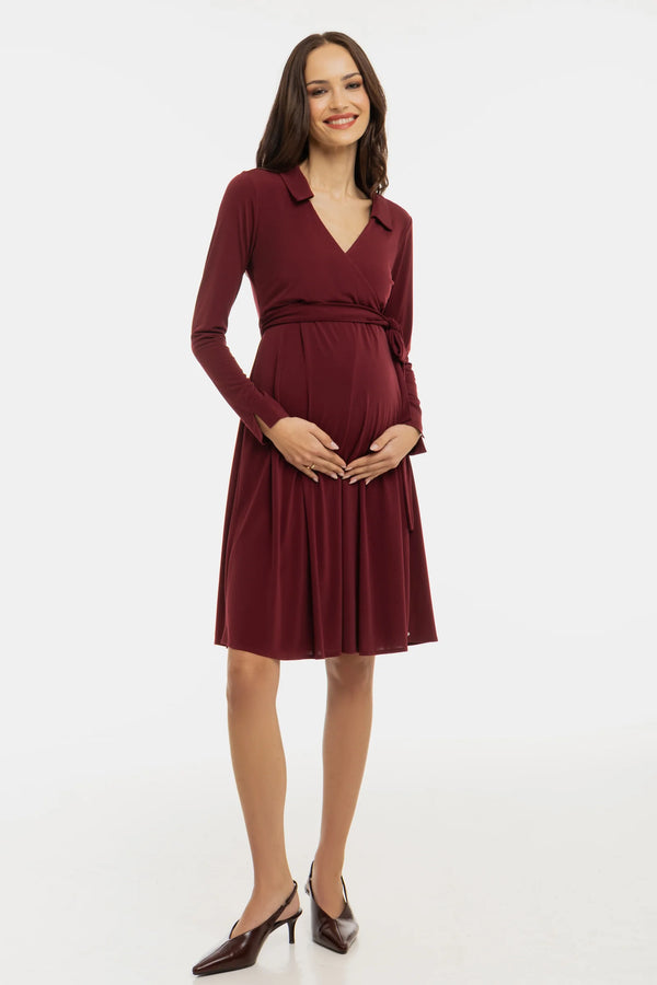 Luchtige zwangerschaps- en voedingsjurk met overslag - Kers