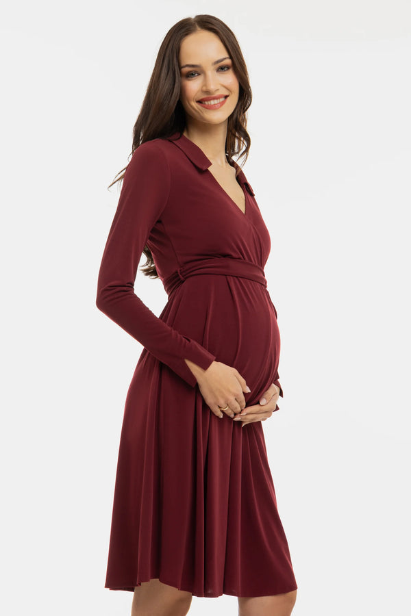 Luchtige zwangerschaps- en voedingsjurk met overslag - Kers