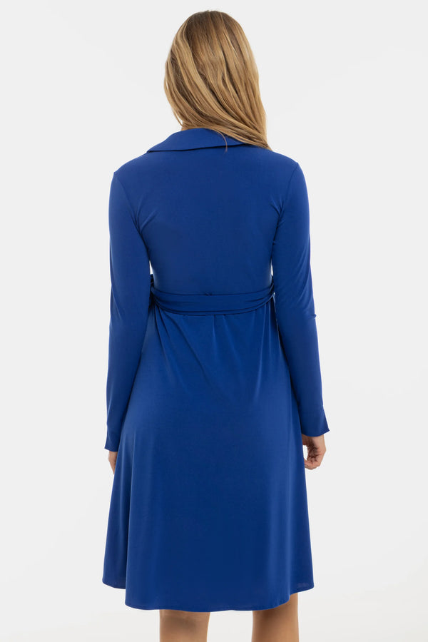 Luchtige zwangerschaps- en voedingsjurk met overslag - Koningsblauw