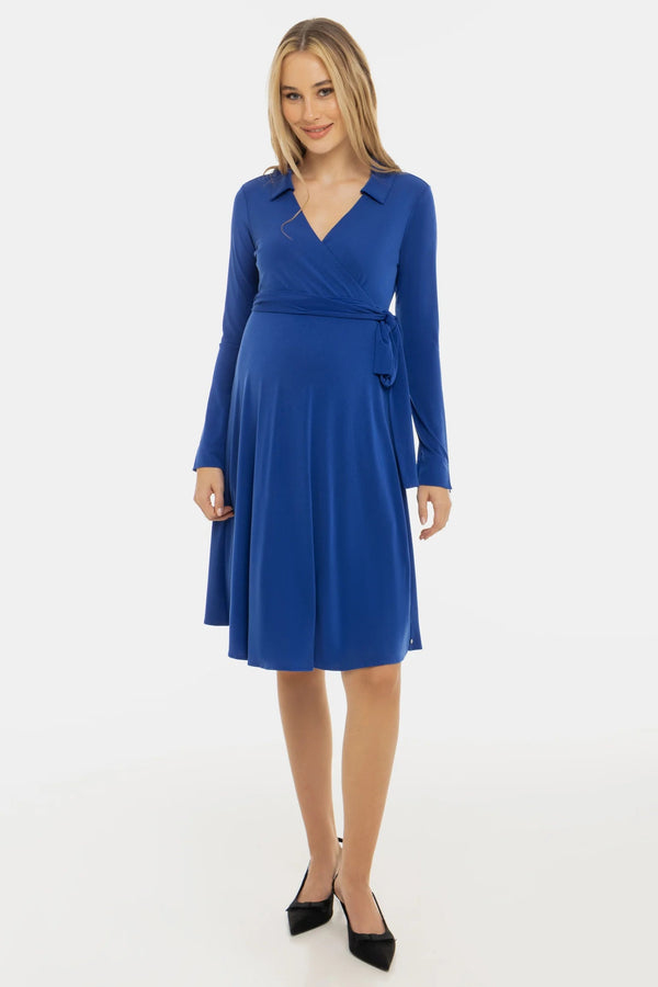 Luchtige zwangerschaps- en voedingsjurk met overslag - Koningsblauw