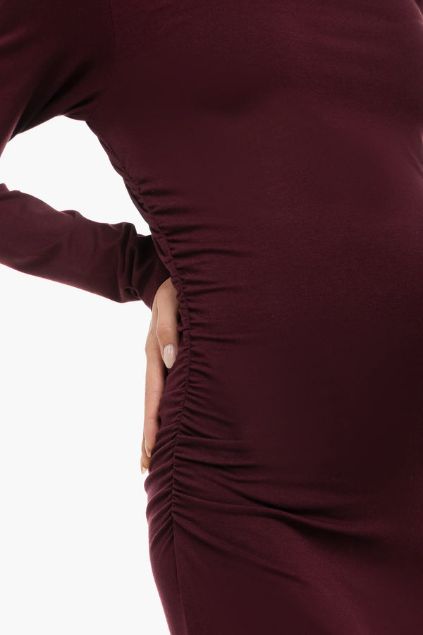 Elegante lange jurk met rimpelingen - bordeaux