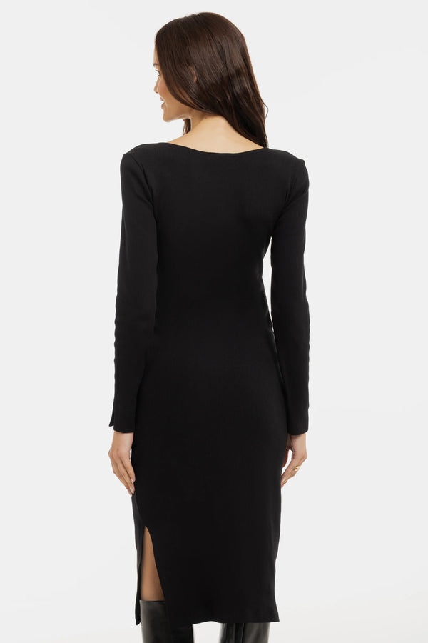 Lange rib zwangerschaps- en voedingsjurk met lange mouwen - zwart