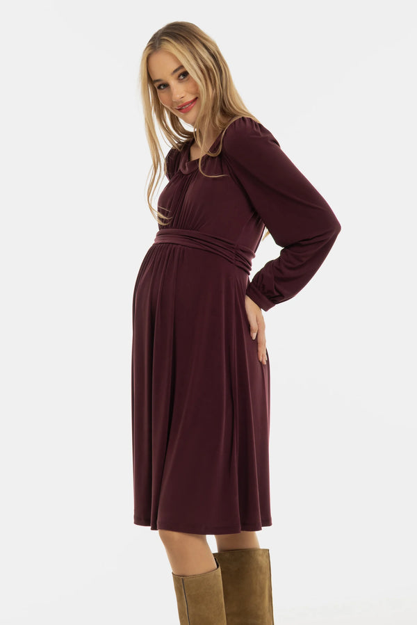 Elegante zwangerschapsjurk met geplooide details - bordeauxrood