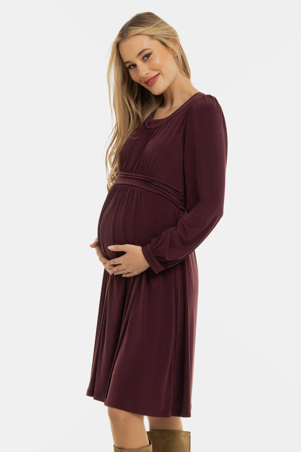 Elegante zwangerschapsjurk met geplooide details - bordeauxrood
