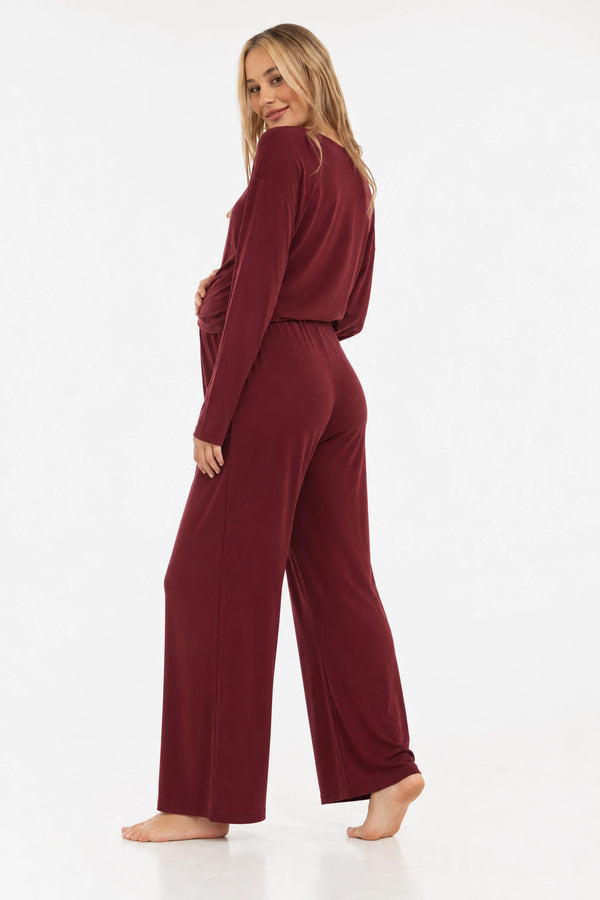 Bordeaux flared zwangerschapsbroek met verstelbare taille