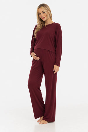Bordeaux cropped zwangerschaps- en voedingstop met lange mouwen